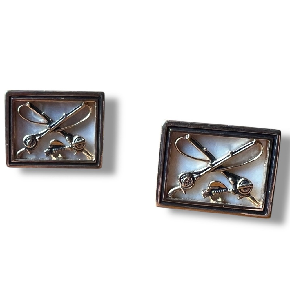 Vintage Swank Mother of Pearl Angling Fishing Themed Gold Cufflinks